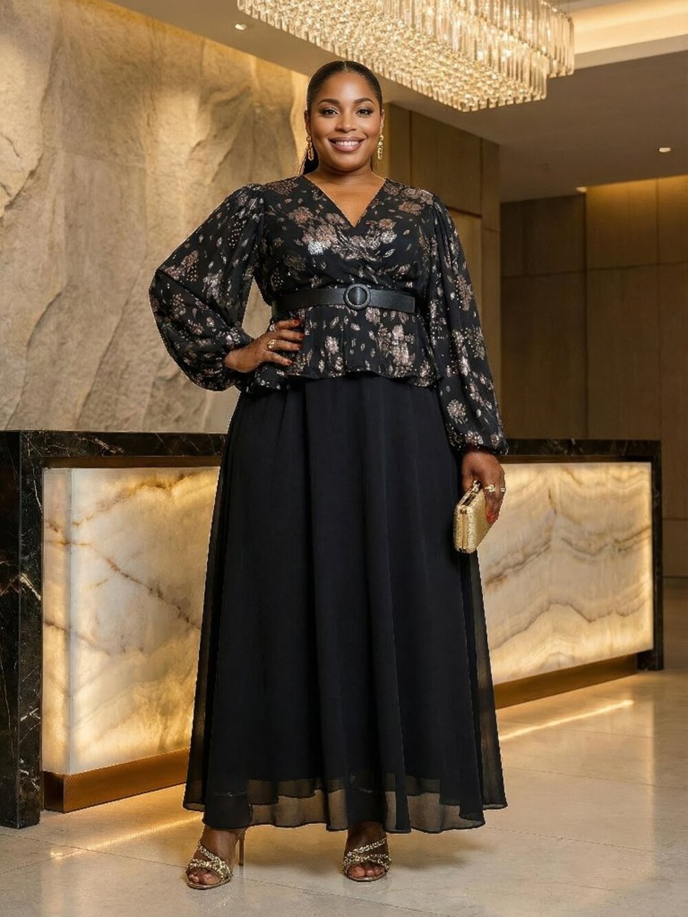 Plus Size Black Encrusted Peplum Maxi Dress - NWT